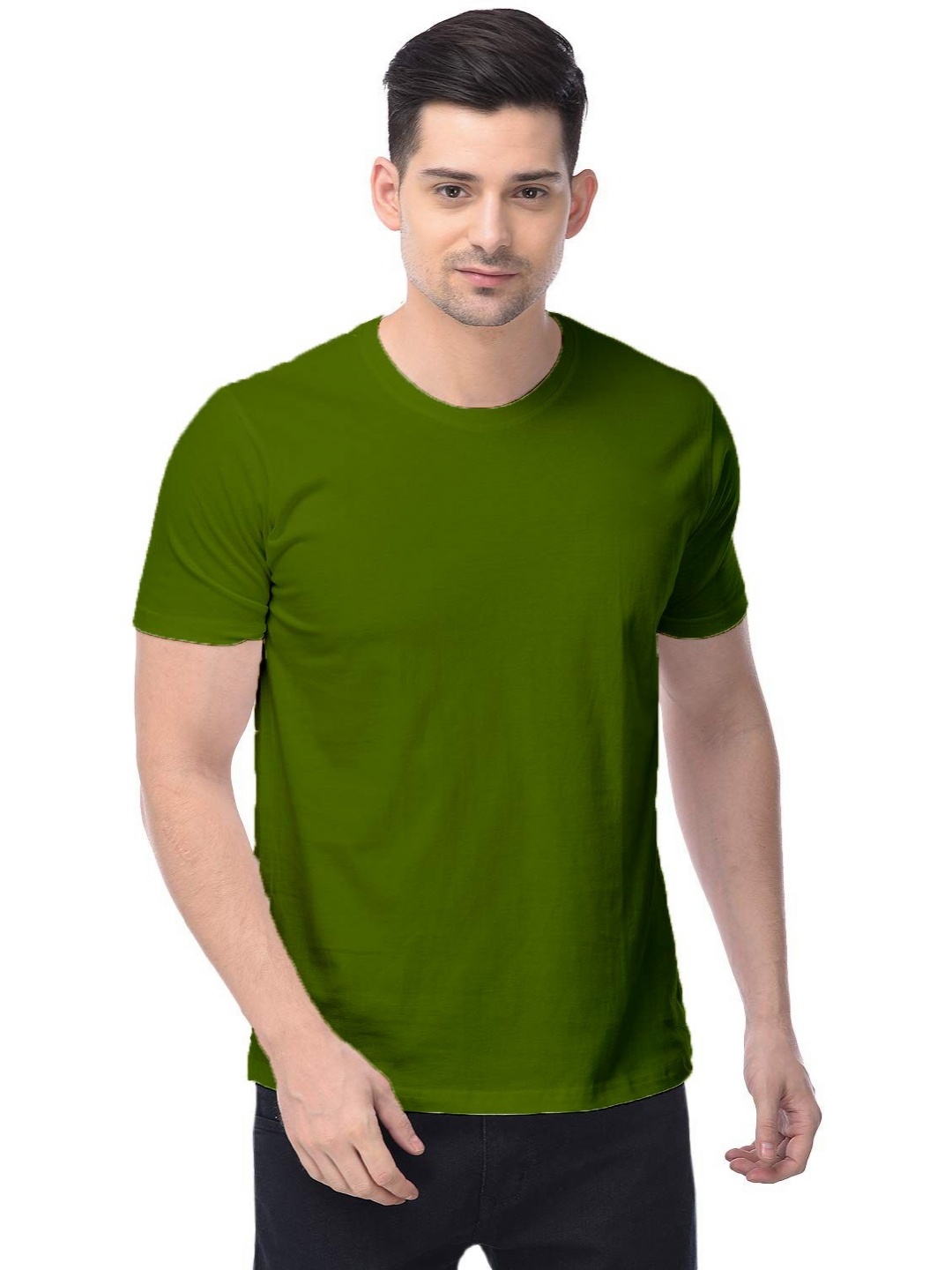 

COLOR CAPITAL Unisex Pack Of 4 Solid Round Neck Cotton T-shirts, Olive