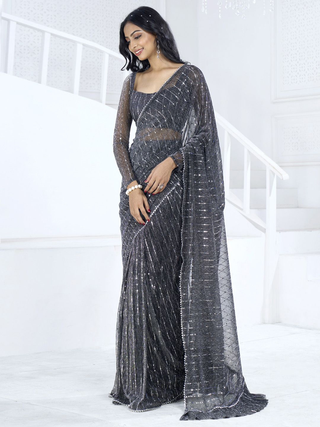 

Anouk Embellished Ready to Wear Saree, Black