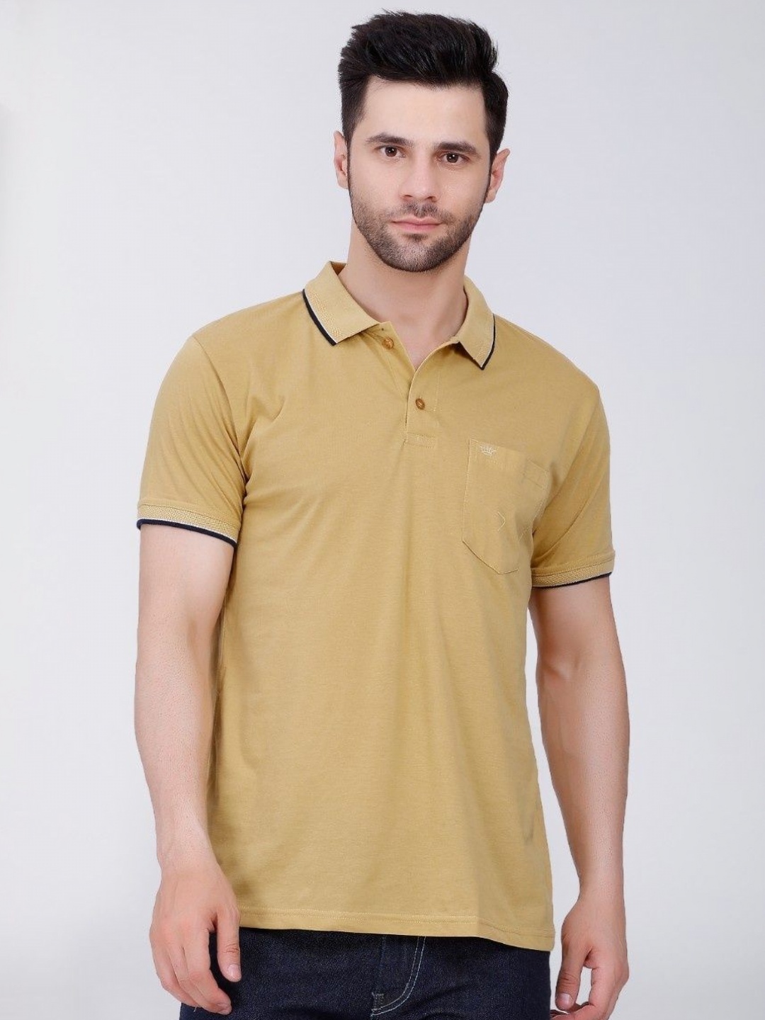 

ARRAY Men Solid Polo Collar Cotton T-shirt, Yellow