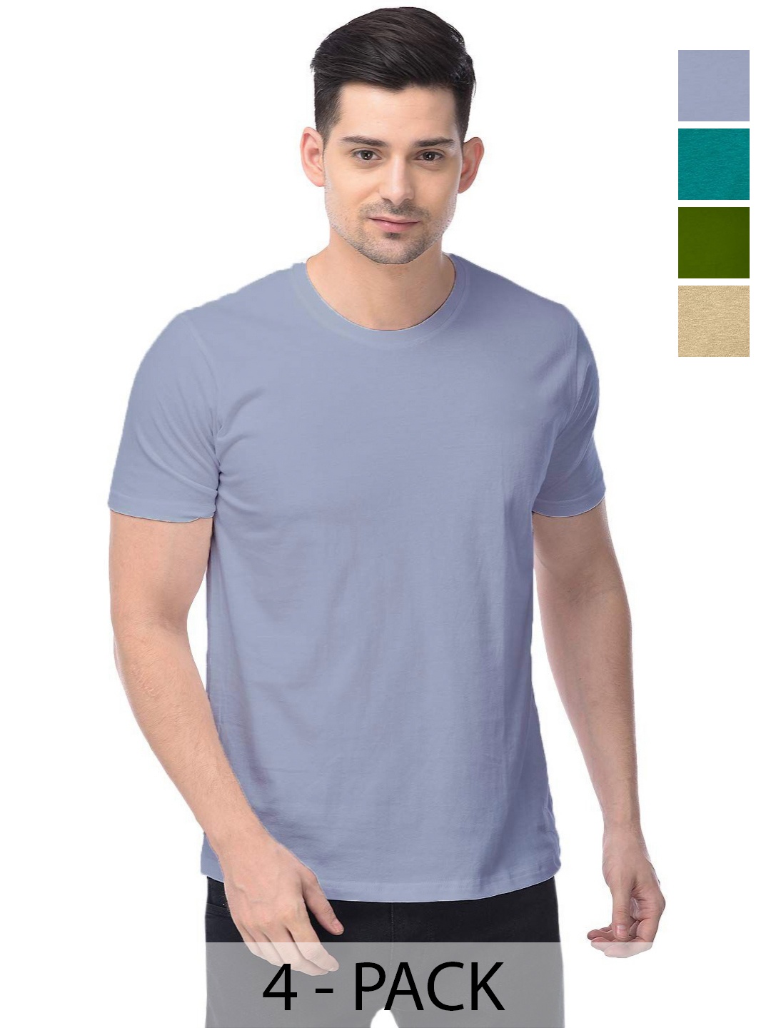 

COLOR CAPITAL Unisex Pack Of 4 Solid Round Neck Cotton T-shirts, Na