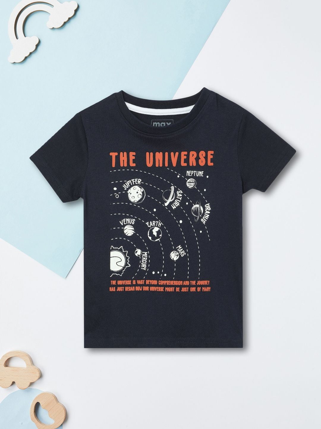 

max Boys Graphic Printed Round Neck Cotton T-shirt, Blue