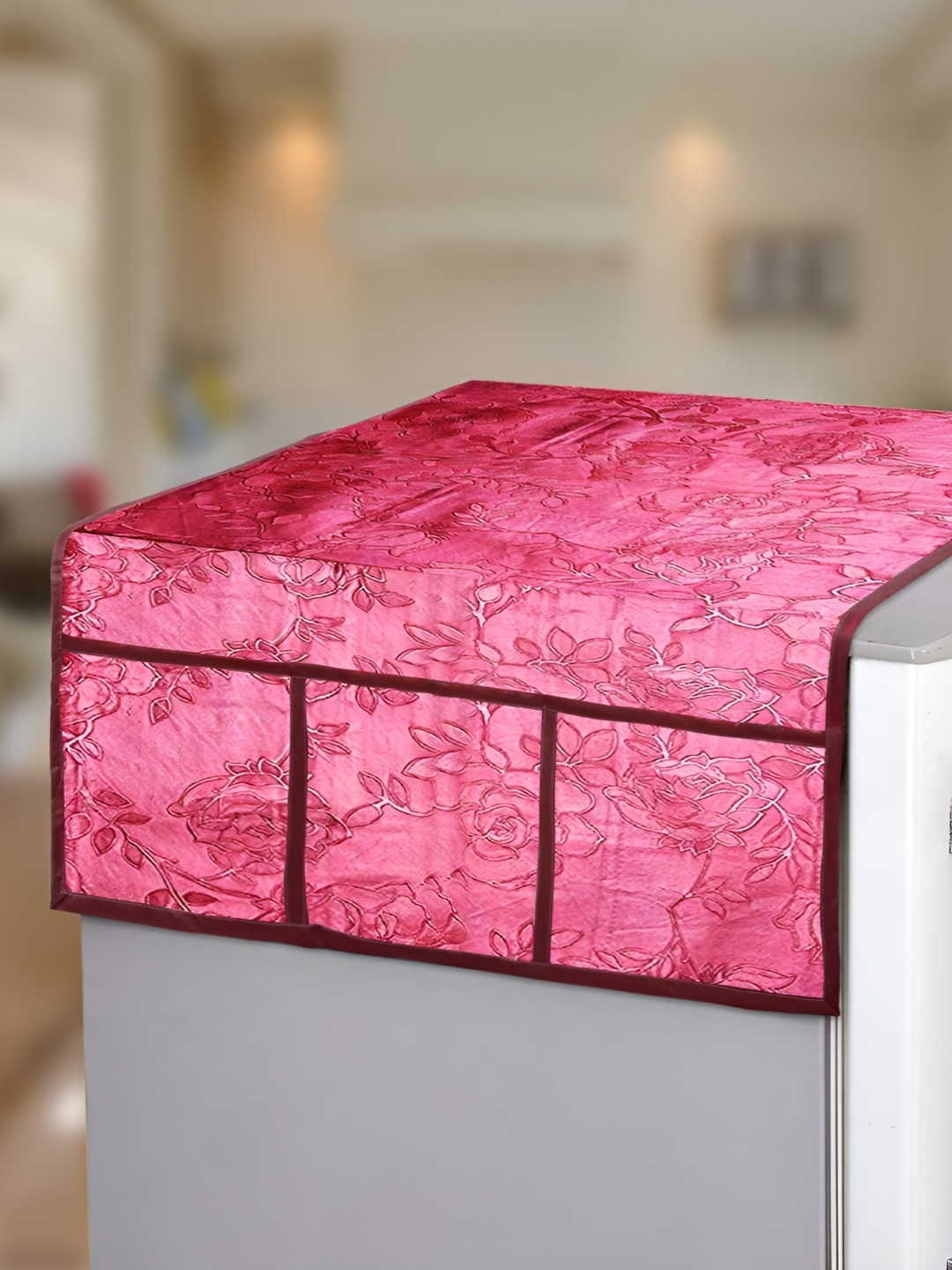 

LooMantha Maroon Floral Printed Refrigerator Top cover
