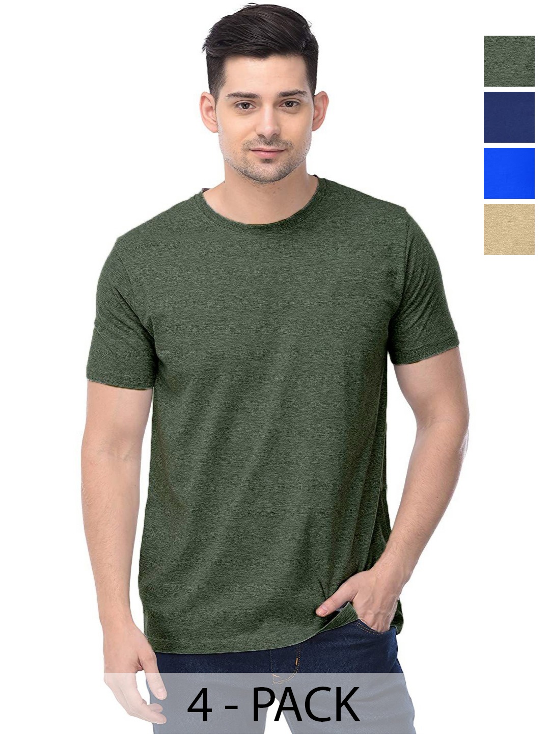 

COLOR CAPITAL Unisex Pack Of 4 Cotton T-Shirts, Green