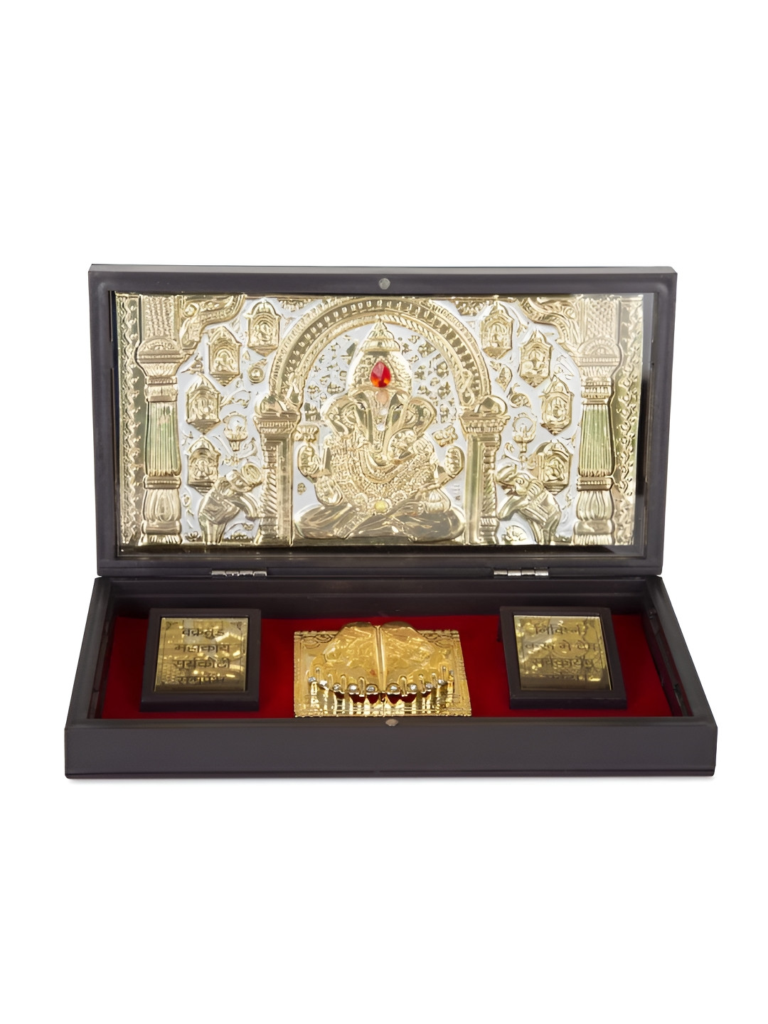 

INTERNATIONAL GIFT Brown Metal Lord Ganesh Charan Paduka Box, Gold