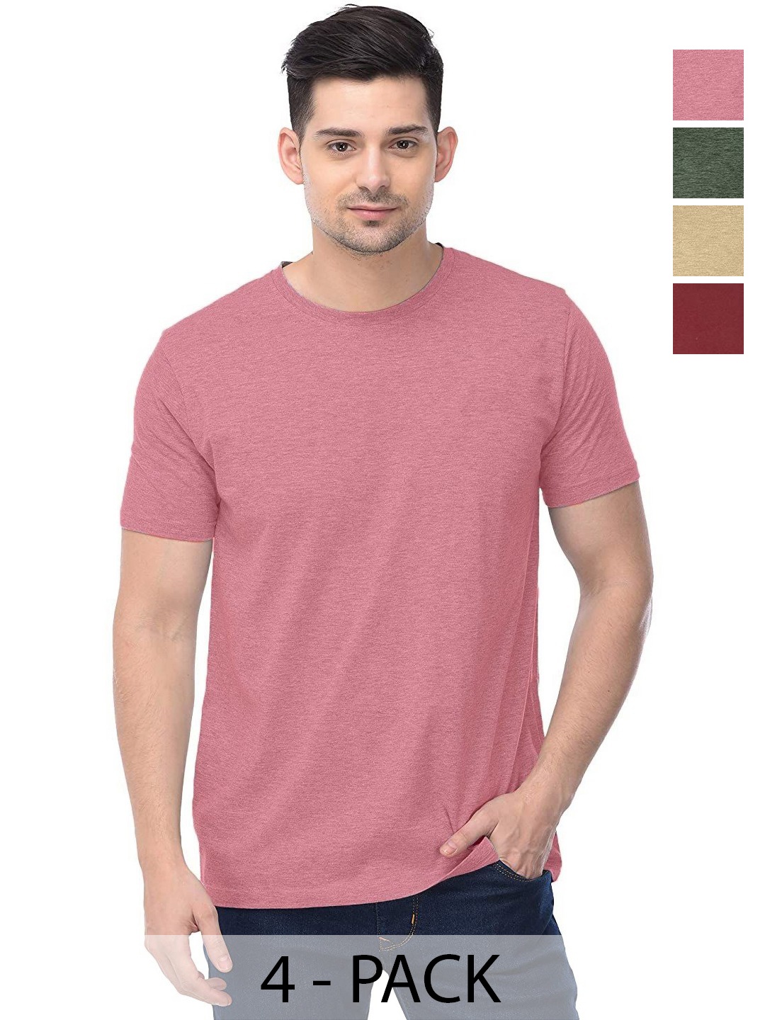 

COLOR CAPITAL Unisex Pack Of 4 Cotton T-Shirts, Teal