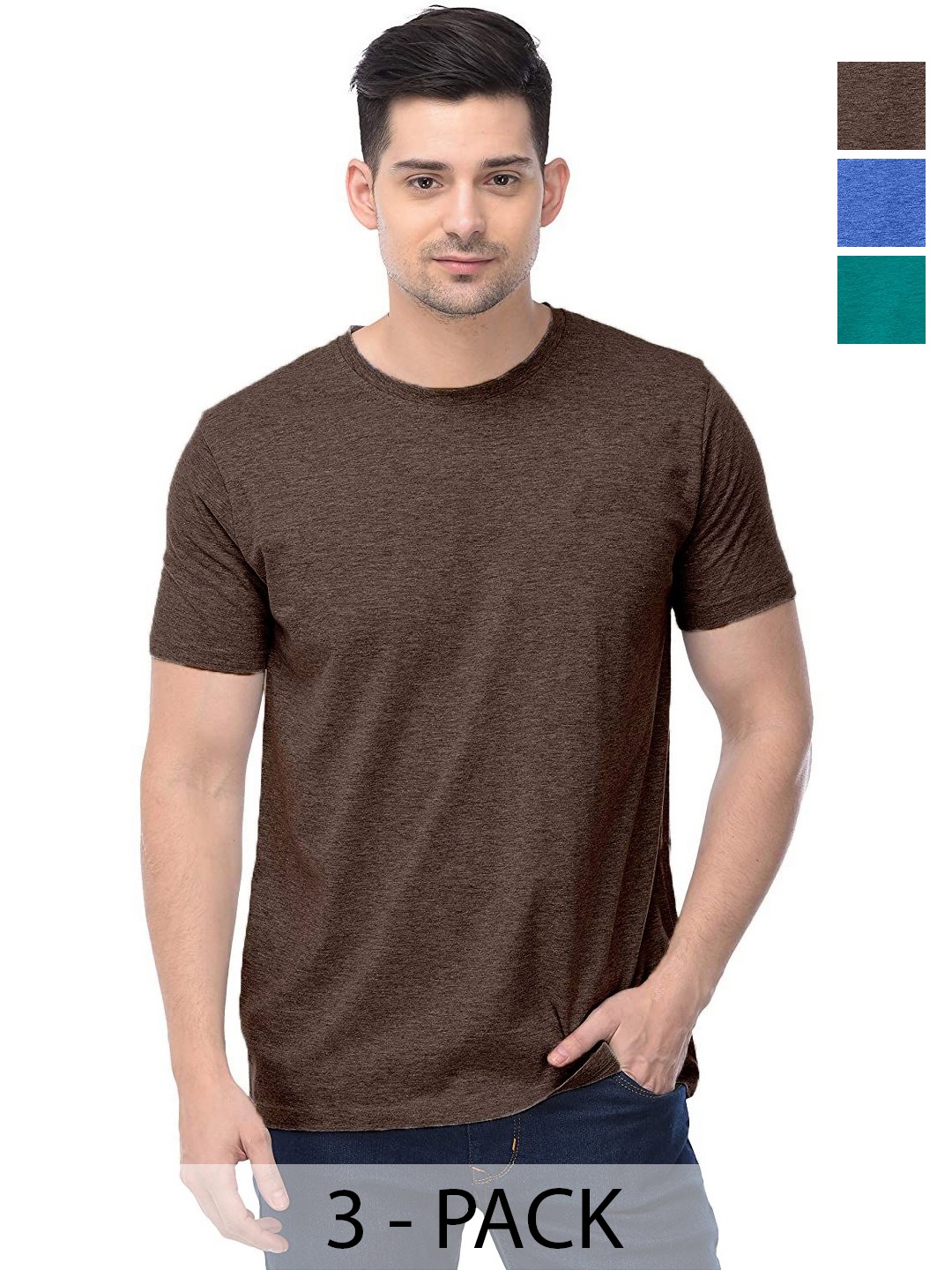 

COLOR CAPITAL Unisex Pack Of 3 Solid Round Neck Cotton T-shirts, Na