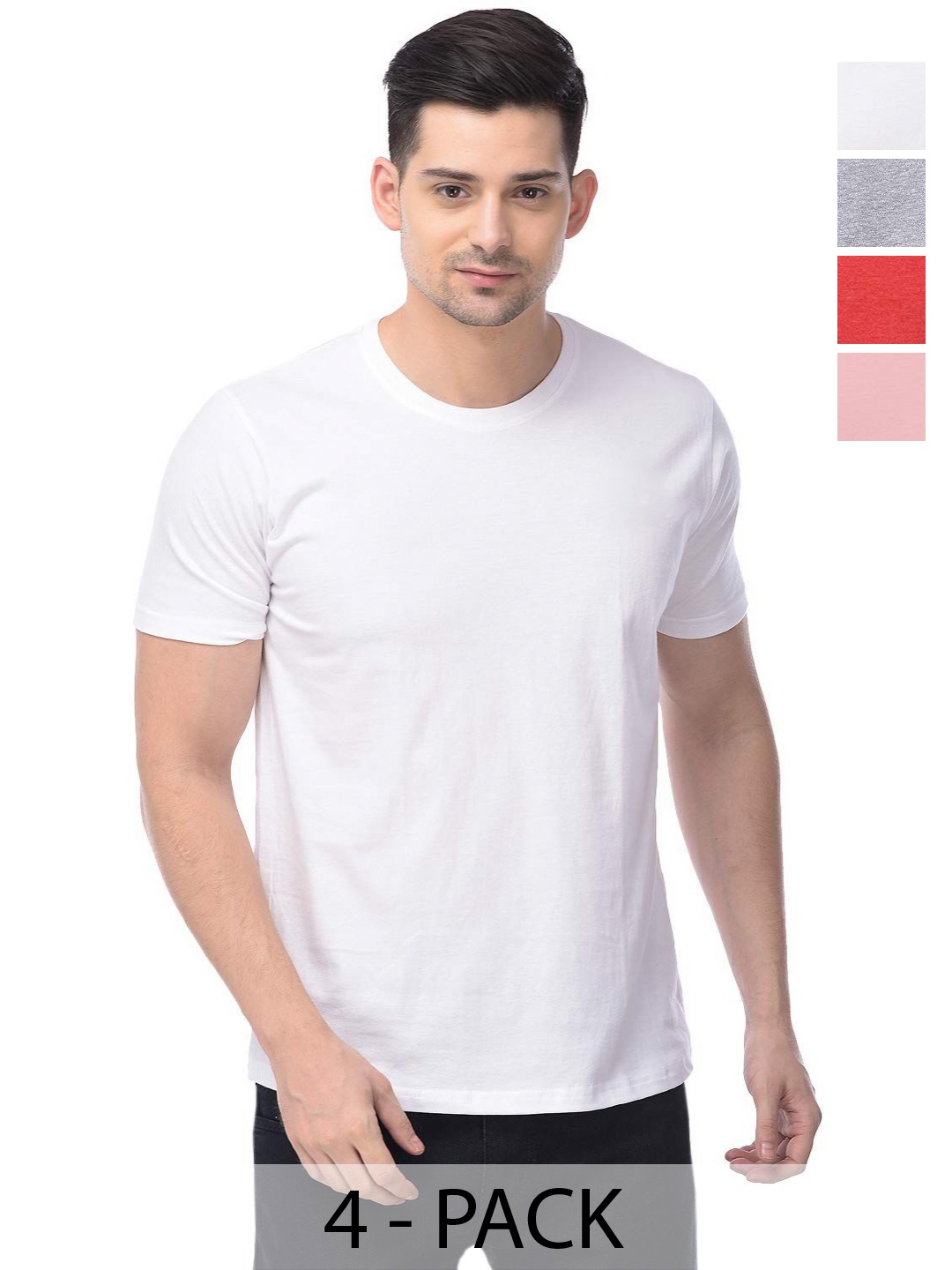 

COLOR CAPITAL Unisex Pack Of 4 Solid Round Neck Cotton T-shirts, White