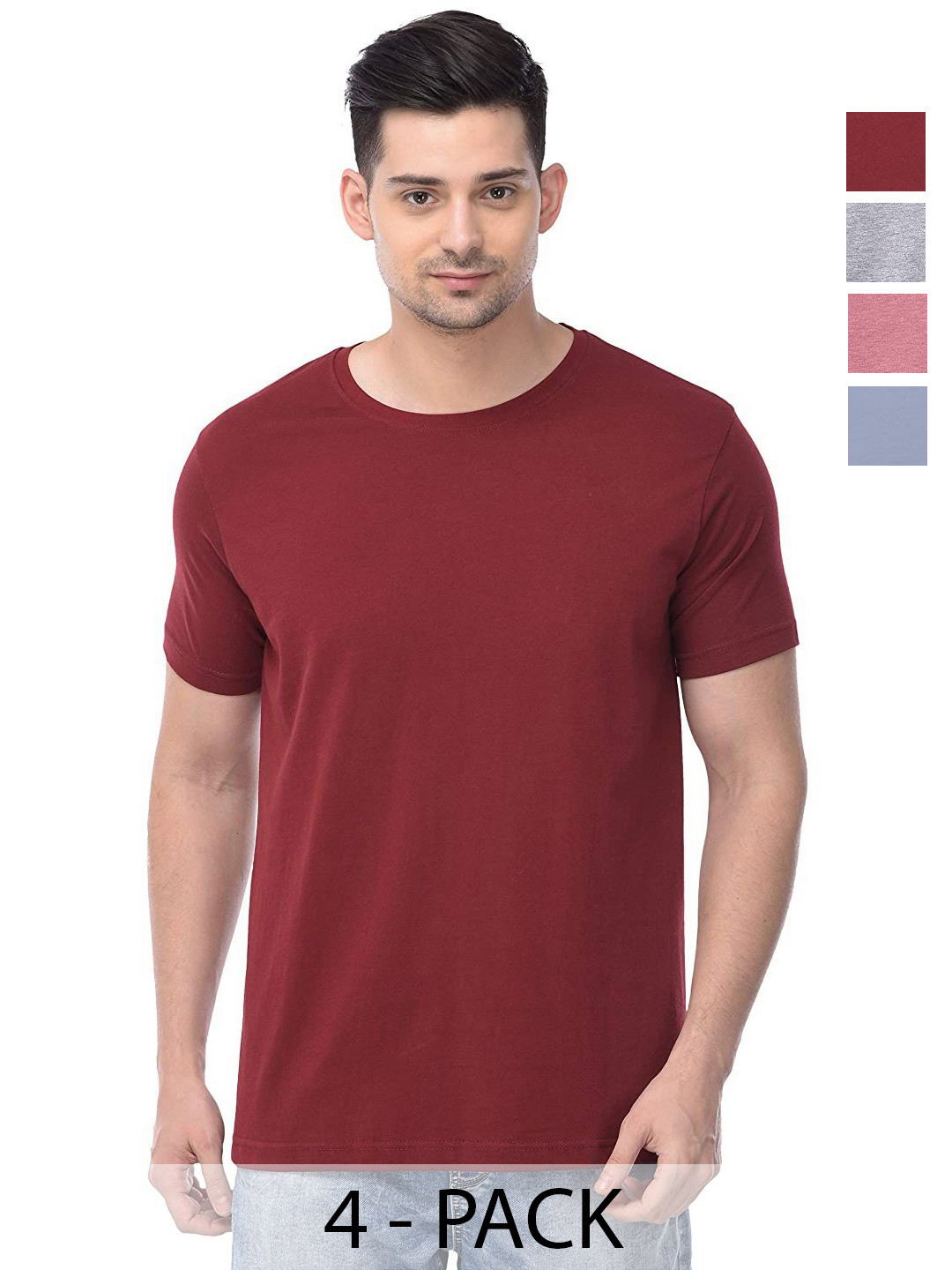 

COLOR CAPITAL Unisex Pack Of 4 Cotton T-Shirts, Maroon