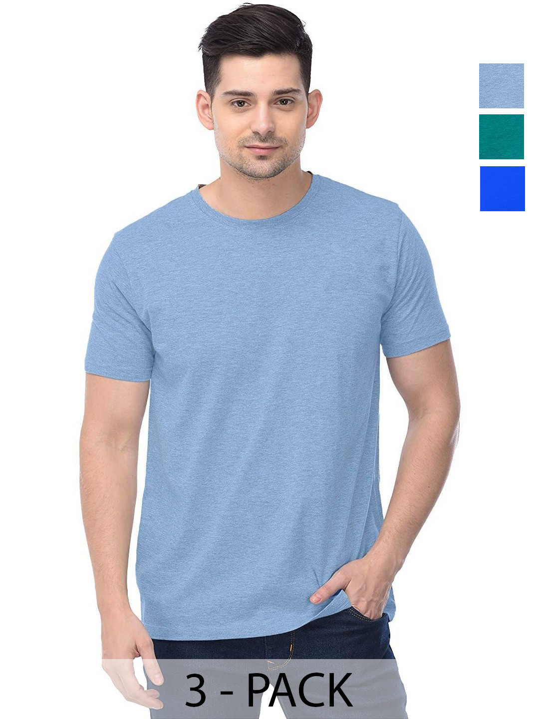 

COLOR CAPITAL Unisex Pack Of 3 Solid Round Neck Cotton T-shirts, Na
