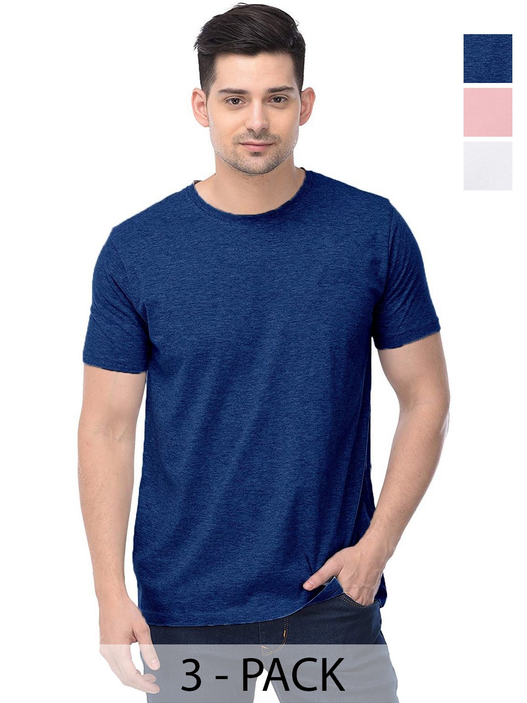 

COLOR CAPITAL Unisex Pack Of 3 Solid Round Neck Cotton T-shirts, Na