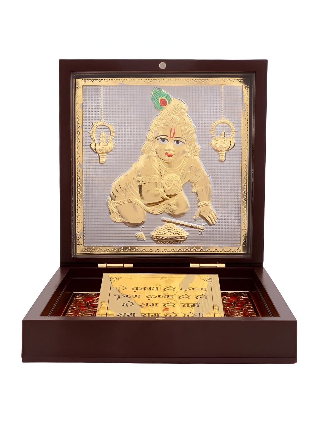 

INTERNATIONAL GIFT Brown & Gold Toned Metal Laddu Gopal Charan Paduka Box