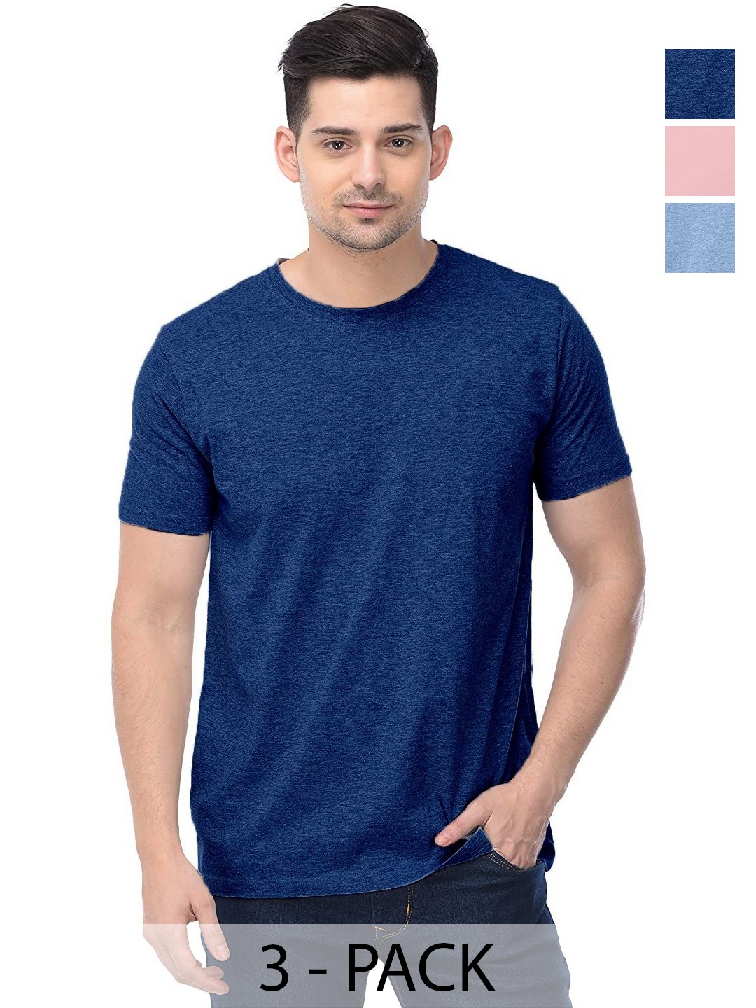 

COLOR CAPITAL Unisex Pack Of 3 Solid Round Neck Cotton T-shirts, Na