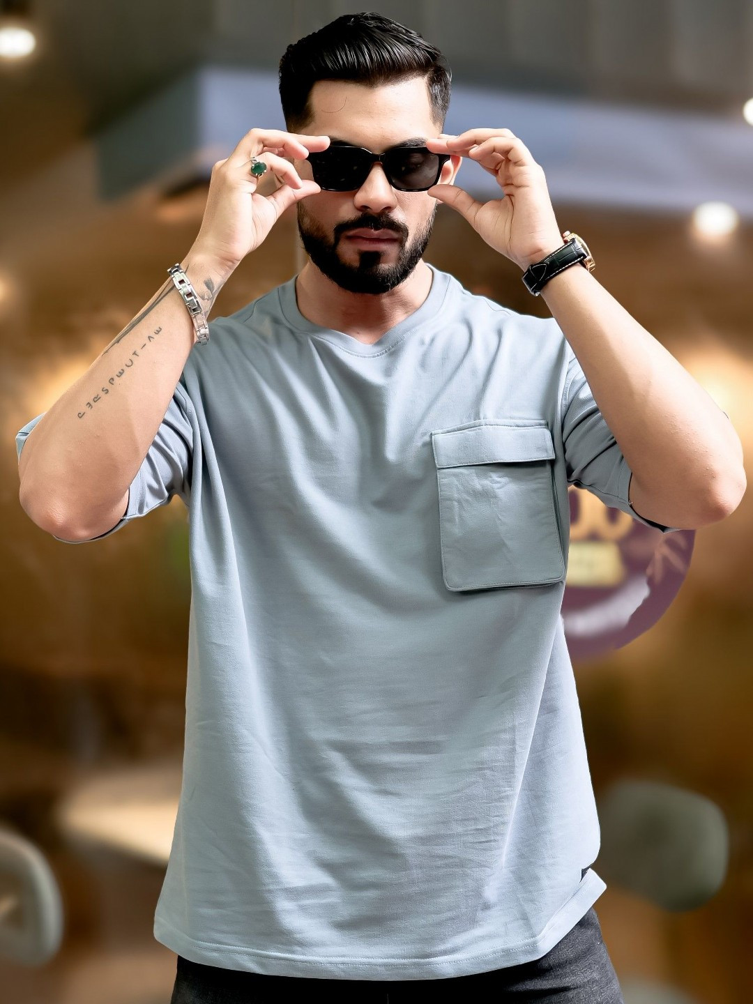 

Maniac Men Solid Round Neck Cotton Oversized T-shirt, Grey