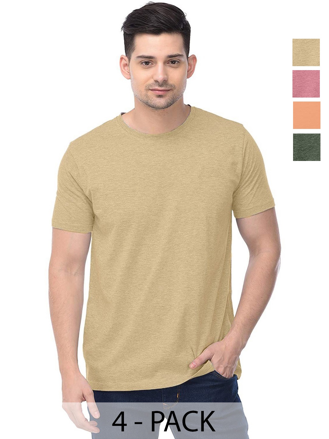 

COLOR CAPITAL Unisex Pack Of 4 Solid Round Neck Cotton T-shirts, Na