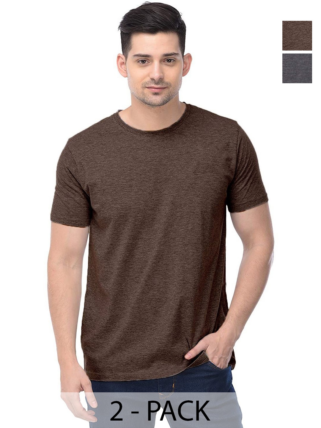 

COLOR CAPITAL Unisex Pack Of 2 Solid Round Neck Cotton T-shirts, Na