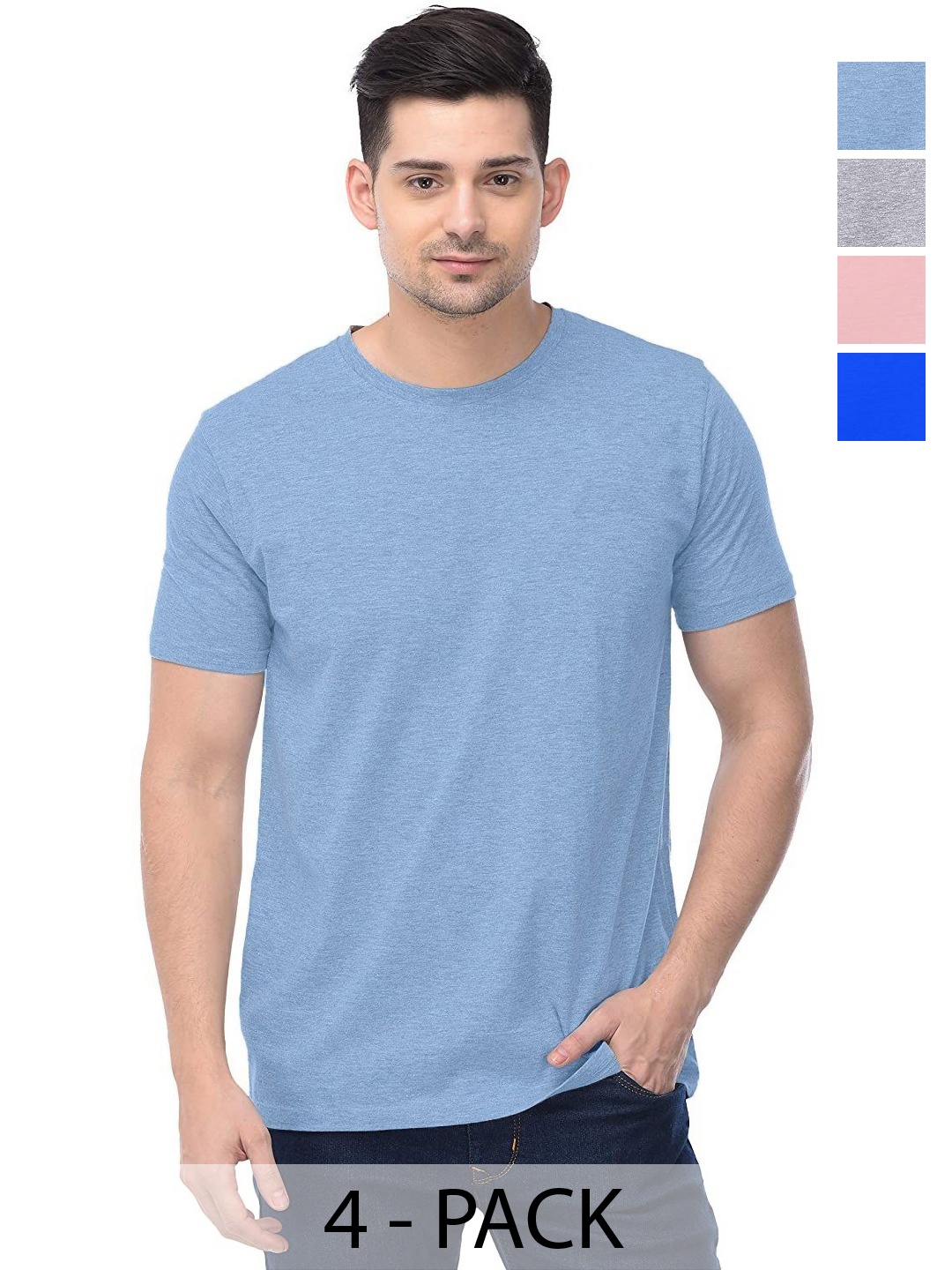 

COLOR CAPITAL Unisex Pack Of 4 Solid Round Neck Cotton T-shirts, Grey
