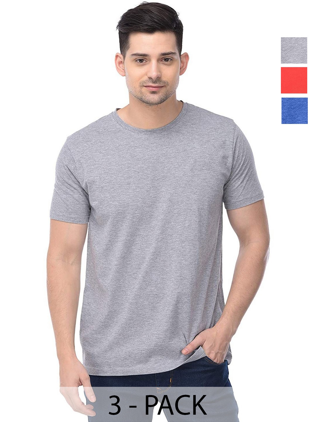 

COLOR CAPITAL Unisex Pack Of 3 Cotton T-Shirts, Grey