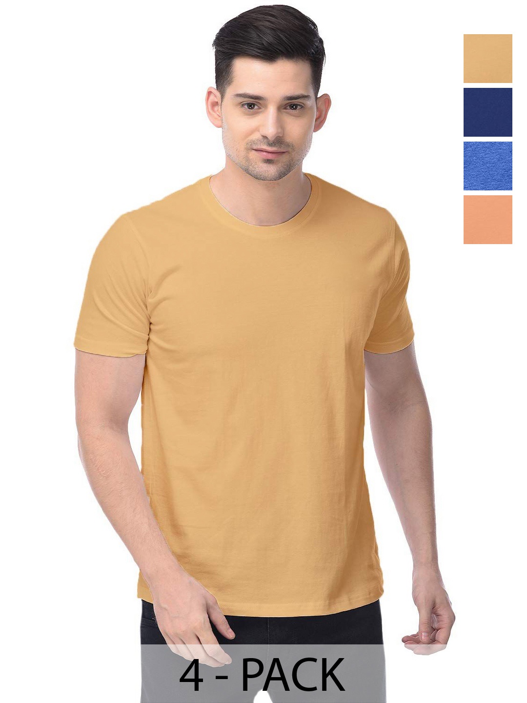 

COLOR CAPITAL Unisex Pack Of 4 Solid Round Neck Cotton T-shirts, Na