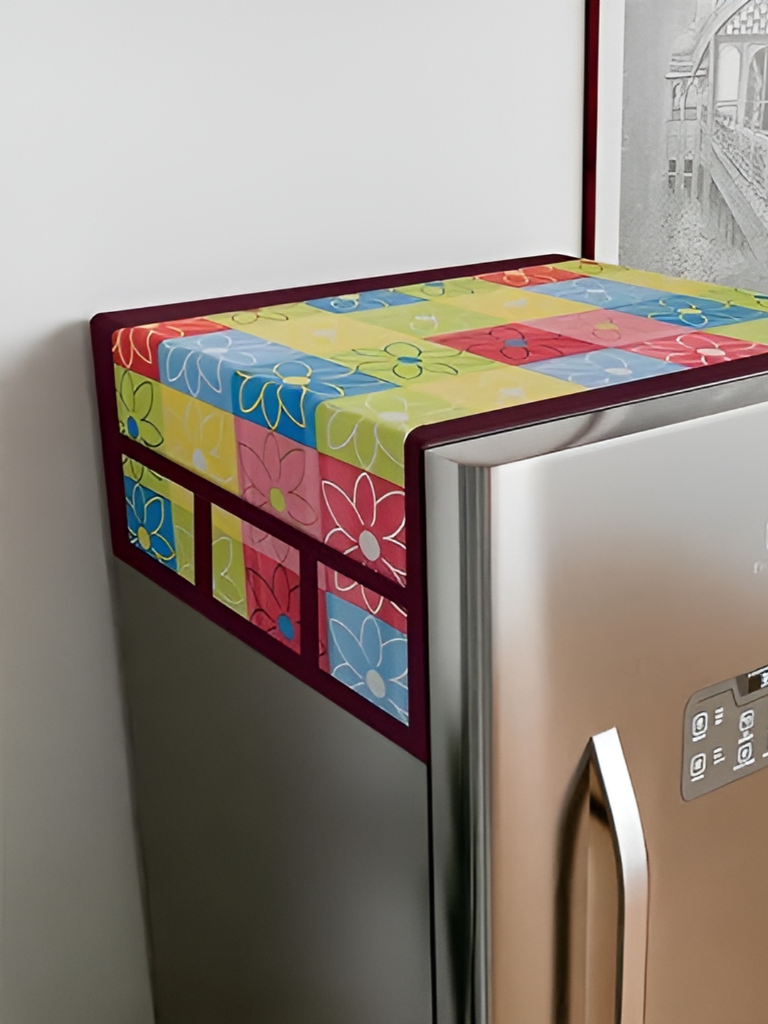 

LooMantha Yellow & Blue Floral Printed Fridge Top Cover