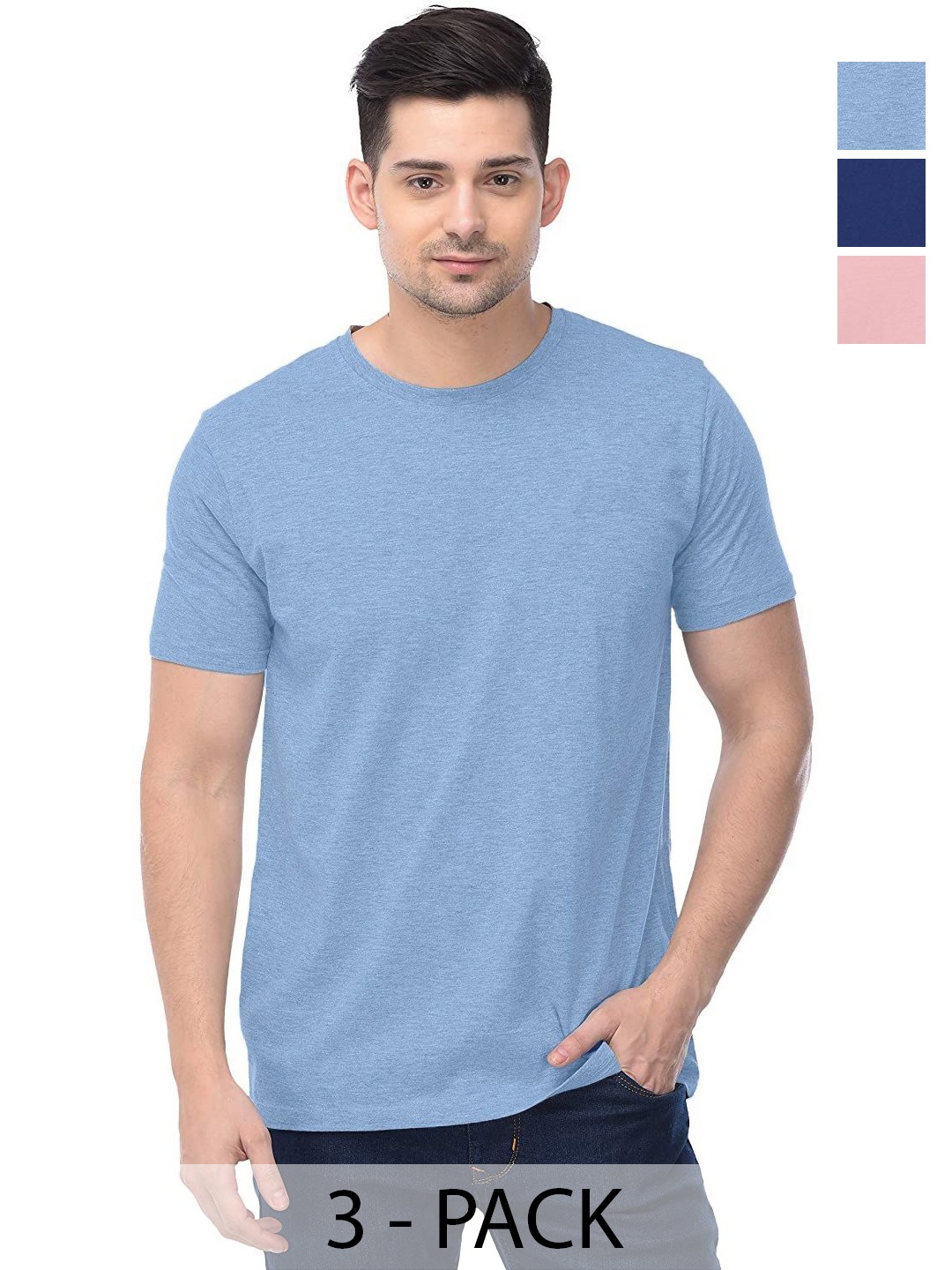 

COLOR CAPITAL Unisex Pack Of 3 Solid Round Neck Cotton T-shirts, Na