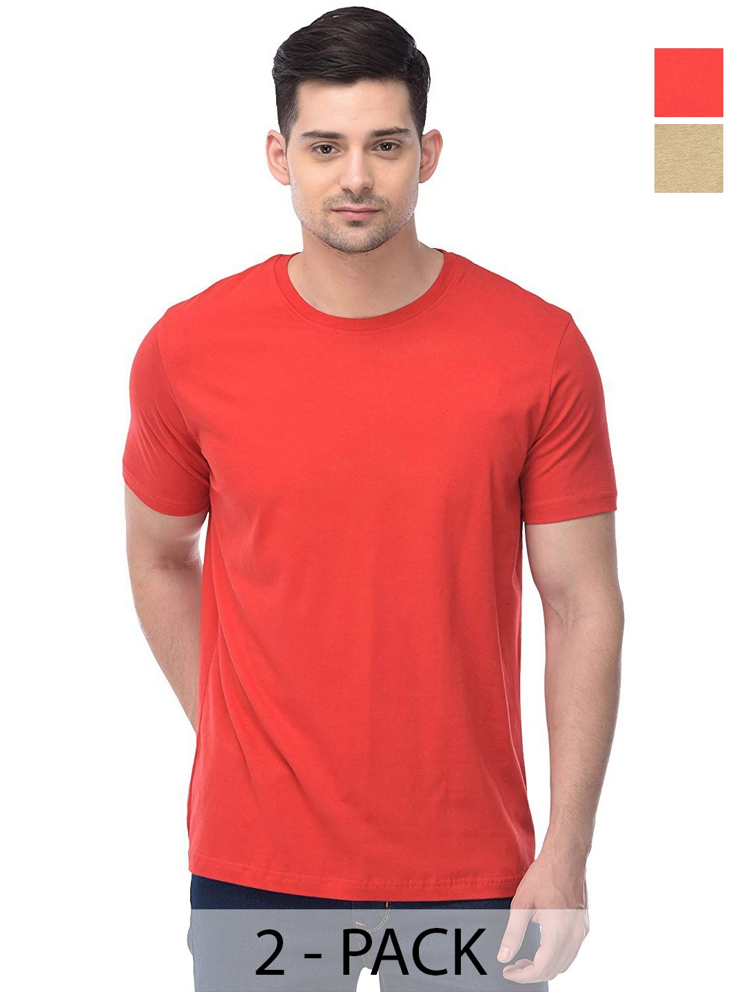 

COLOR CAPITAL Unisex Pack Of 2 Cotton T-Shirts, Orange
