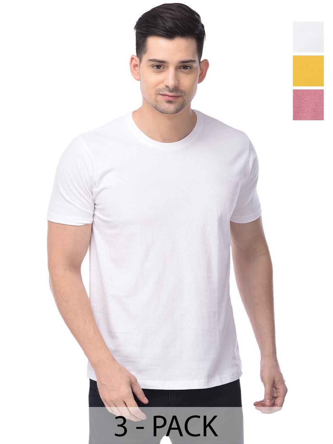 

COLOR CAPITAL Unisex Pack Of 3 Solid Round Neck Cotton T-shirts, White