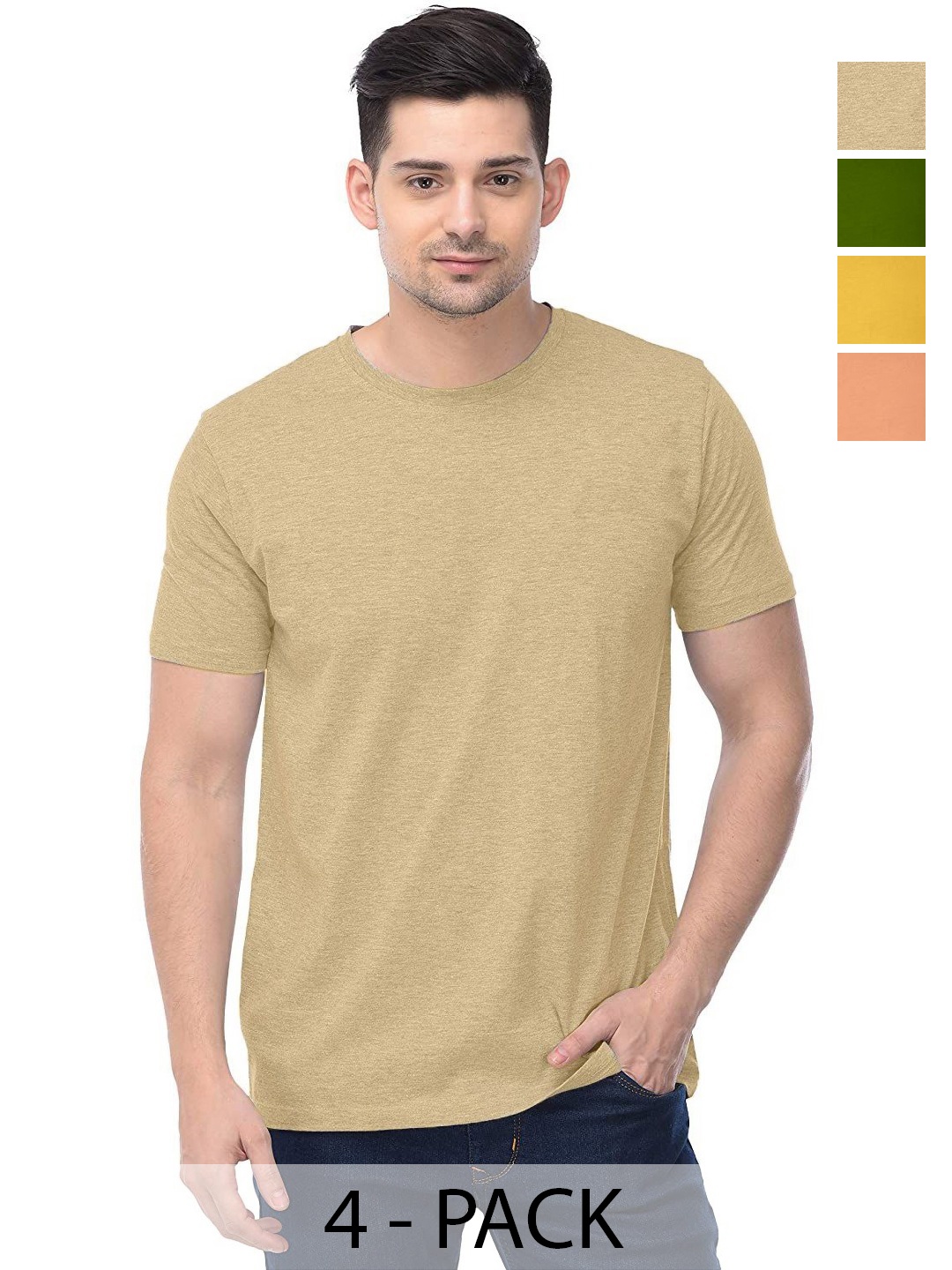 

COLOR CAPITAL Unisex Pack Of 4 Solid Round Neck Cotton T-shirts, Na