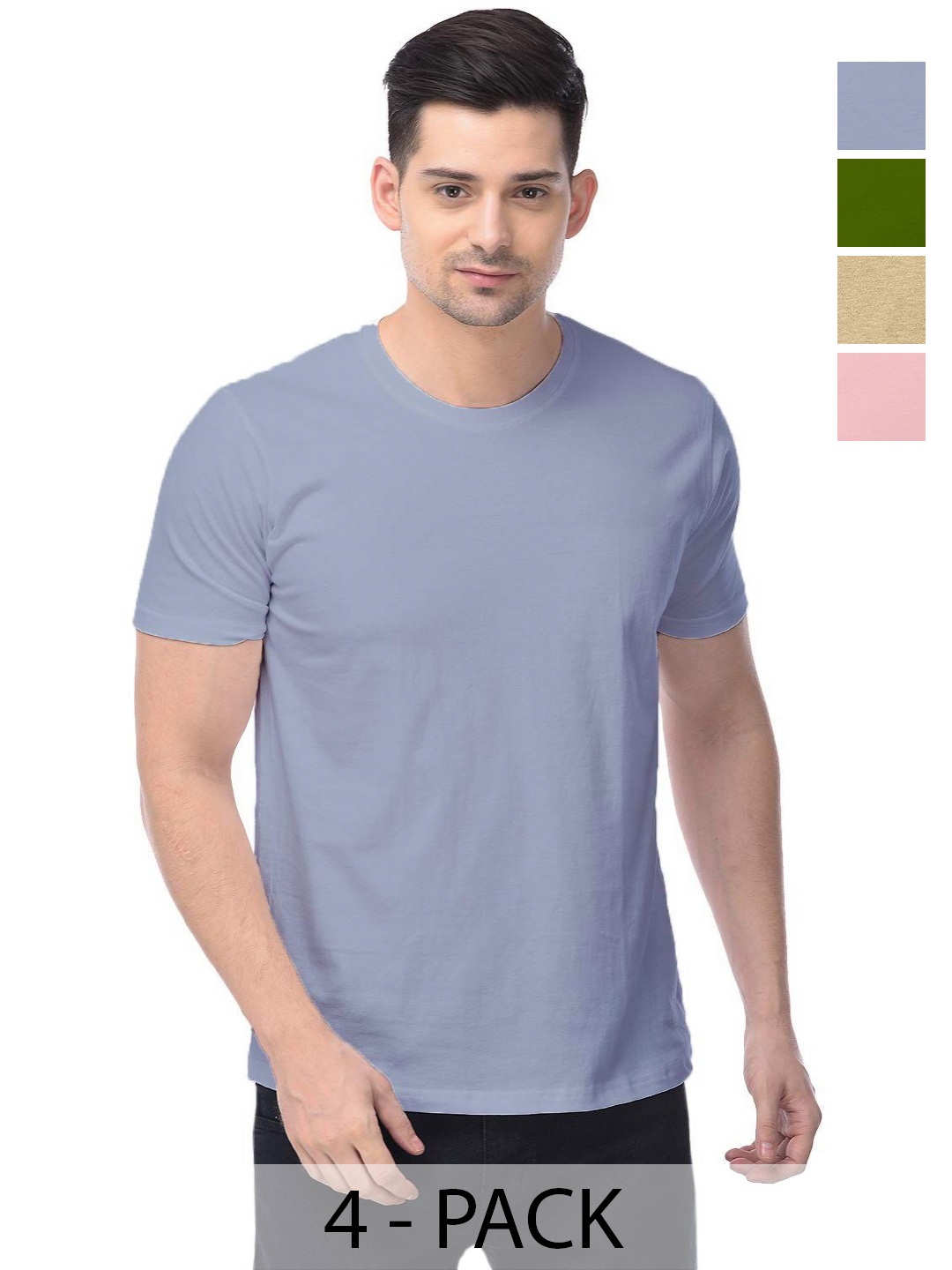 

COLOR CAPITAL Unisex Pack Of 4 Solid Round Neck Cotton T-shirts, Na