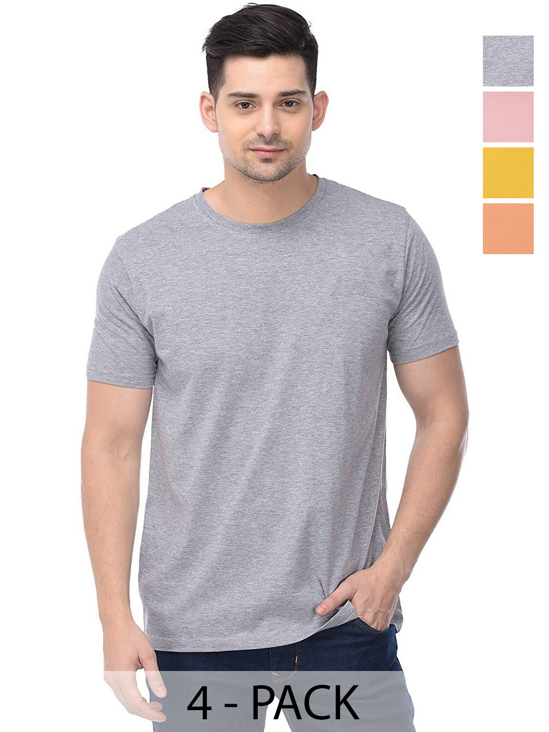 

COLOR CAPITAL Unisex Pack Of 4 Cotton T-Shirts, Grey
