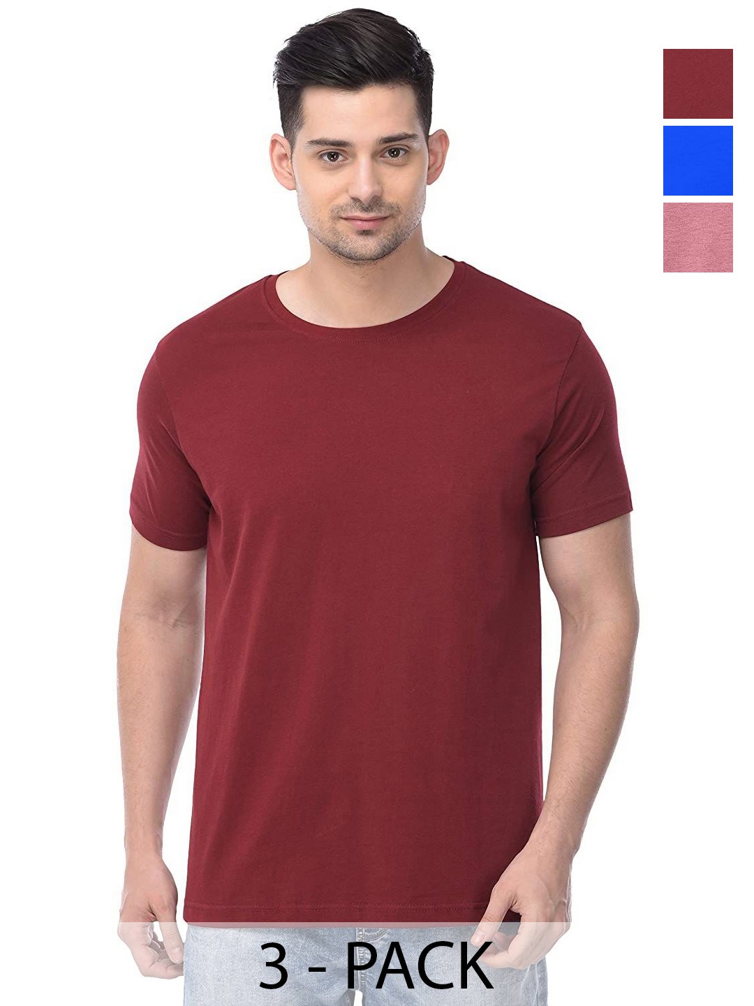 

COLOR CAPITAL Unisex Pack Of 3 Cotton T-Shirts, Maroon