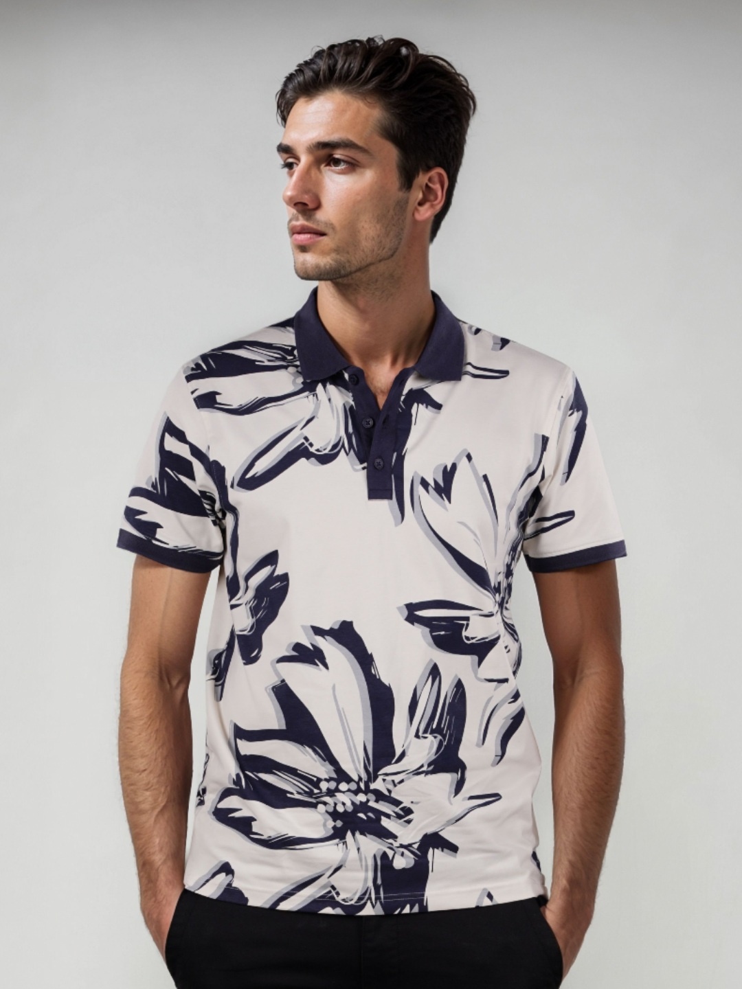 

Celio Men Floral Printed Polo Collar Cotton T-shirt, White