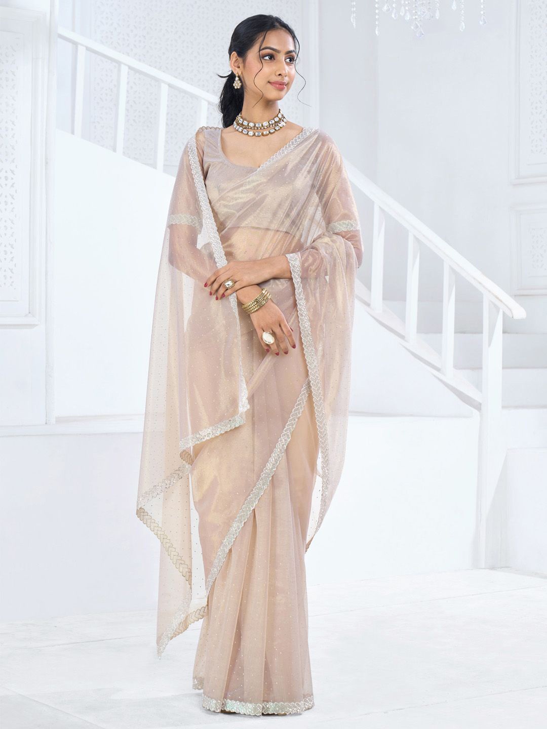 

Anouk Embellished Aari Work Organza Saree, Beige