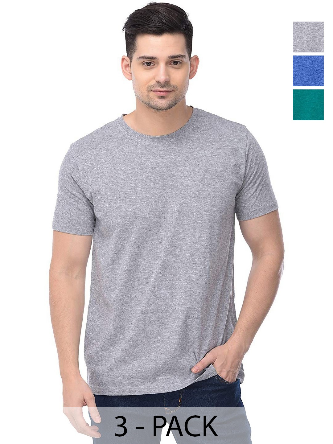 

COLOR CAPITAL Unisex Pack Of 3 Cotton T-Shirts, Grey