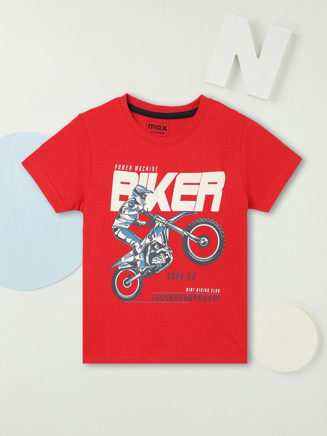 

max Boys Typography Printed Round Neck Cotton T-shirt, Red