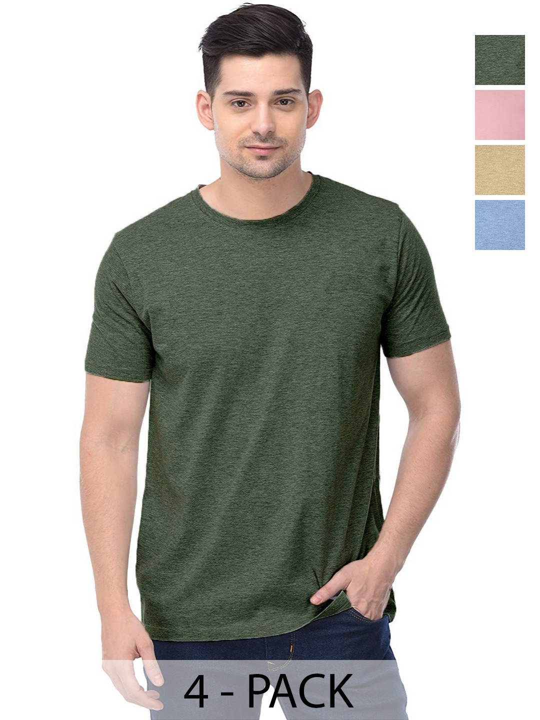 

COLOR CAPITAL Unisex Pack Of 4 Cotton T-Shirts, Green