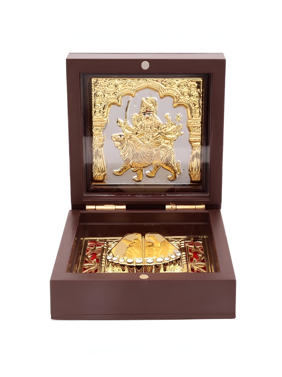 

INTERNATIONAL GIFT Brown Metal Durga Mata Charan Paduka Box, Gold