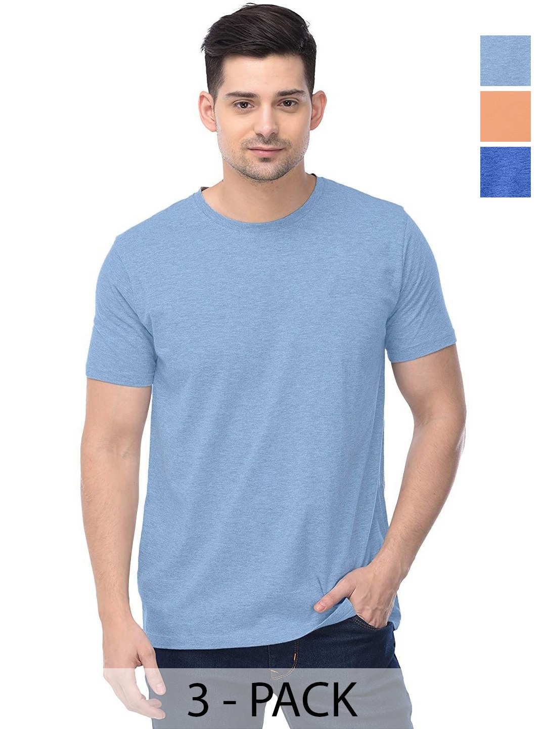 

COLOR CAPITAL Unisex Pack Of 3 Solid Round Neck Cotton T-shirts, Orange