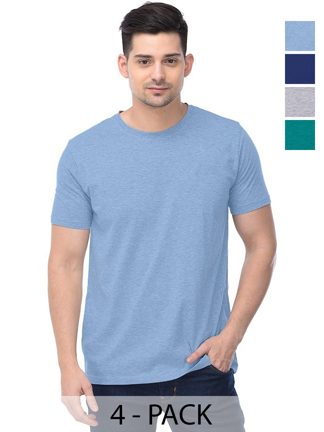 

COLOR CAPITAL Unisex Pack Of 4 Solid Round Neck Cotton T-shirts, Na