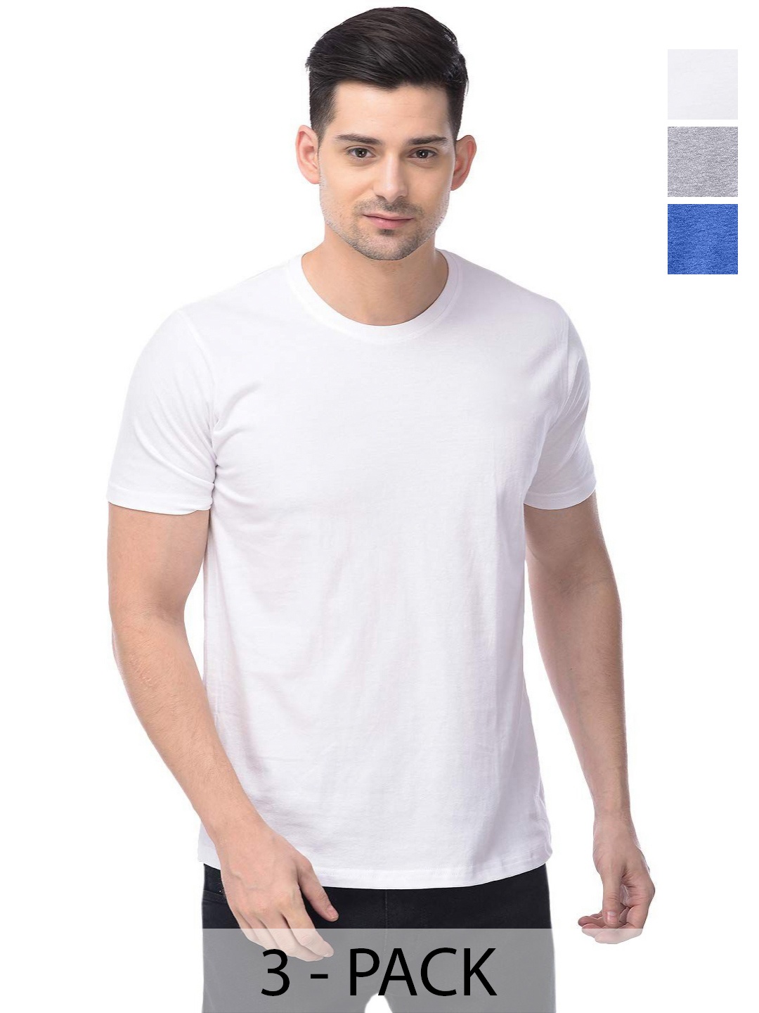 

COLOR CAPITAL Unisex Pack Of 3 Solid Round Neck Cotton T-shirts, White