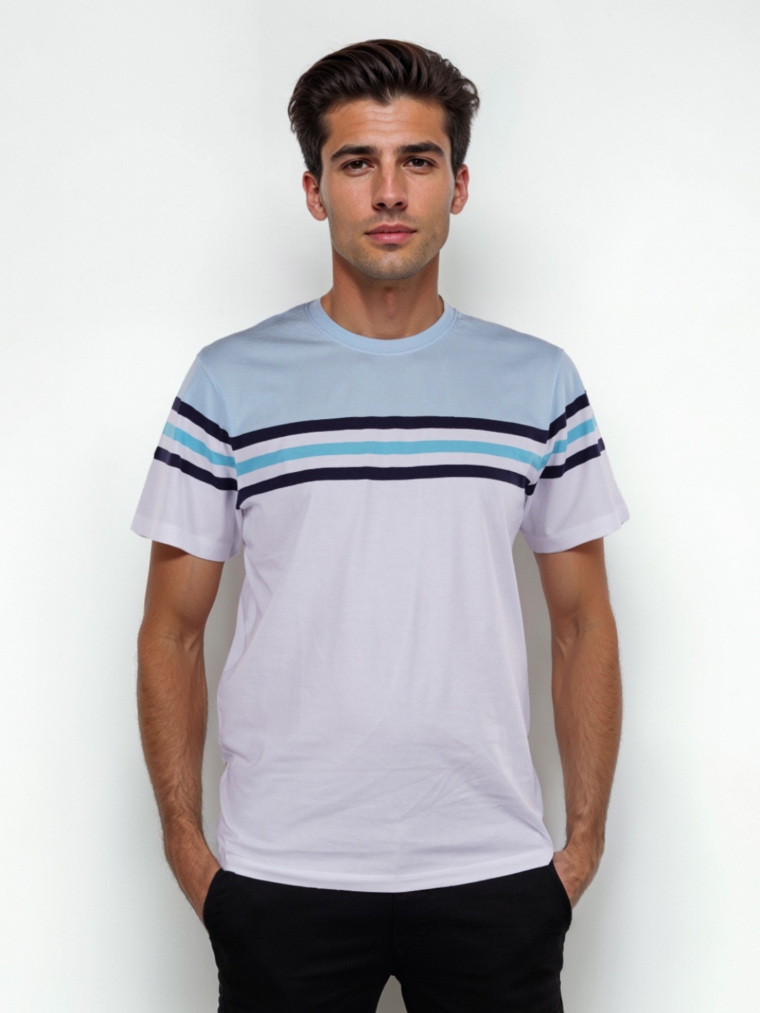 

Celio Men Striped Round Neck Cotton T-shirt, Blue