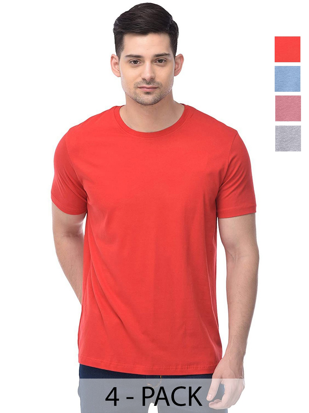 

COLOR CAPITAL Unisex Pack Of 4 Cotton T-Shirts, Red