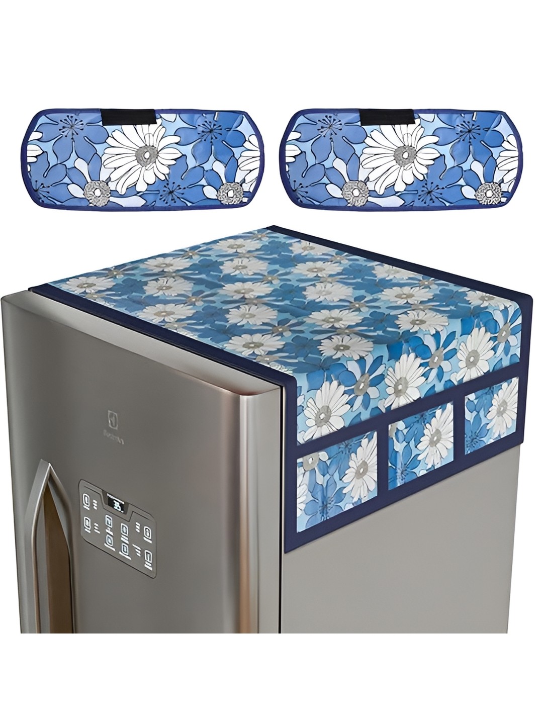 

LooMantha Blue & White Floral Printed Fridge Top Cover With Handles