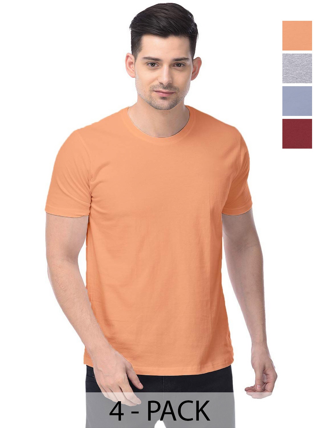 

COLOR CAPITAL Unisex Pack Of 4 Cotton T-Shirts, Orange