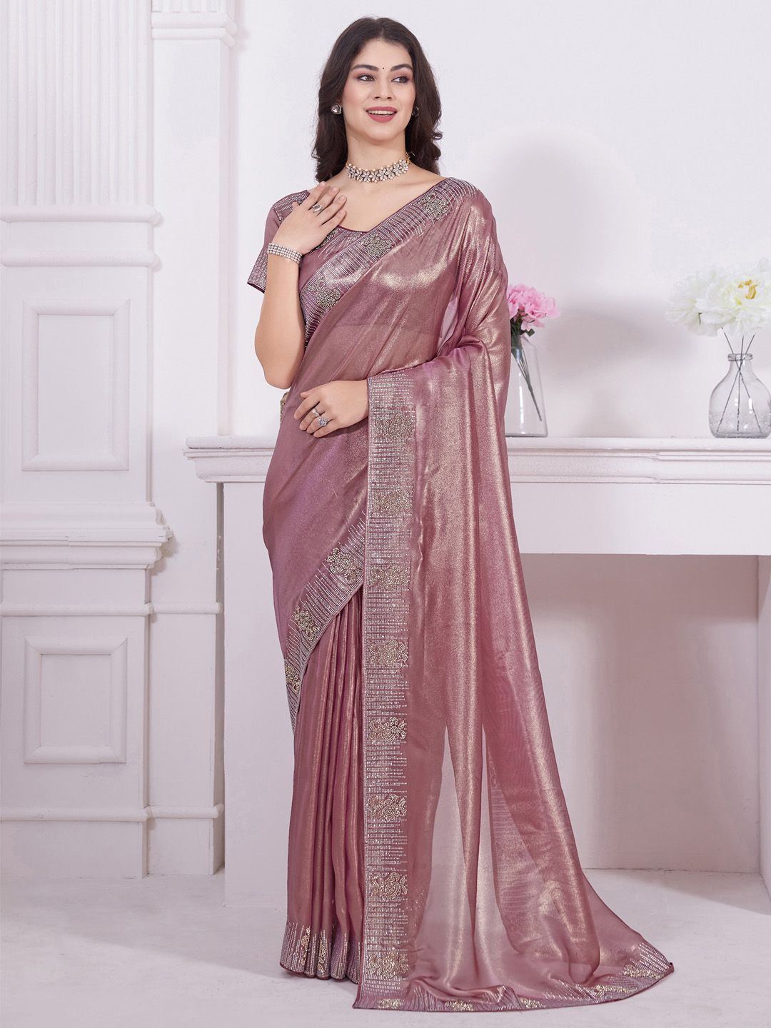 

Anouk Beads and Stones Organza Saree, Burgundy