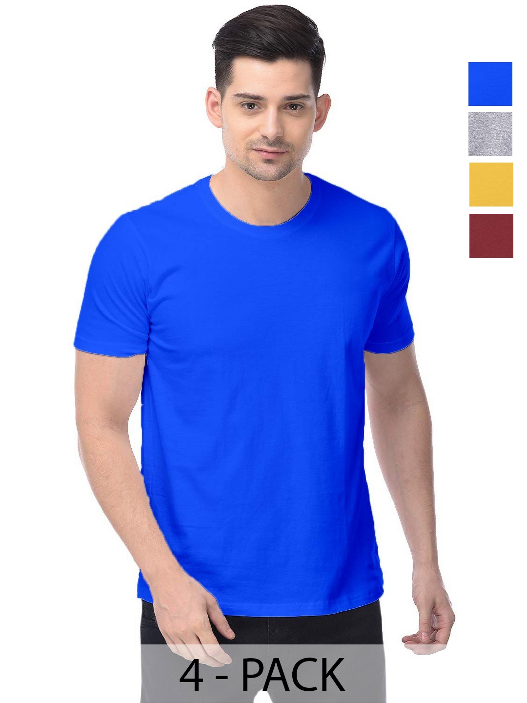 

COLOR CAPITAL Unisex Pack Of 4 Solid Round Neck Cotton T-shirts, Na