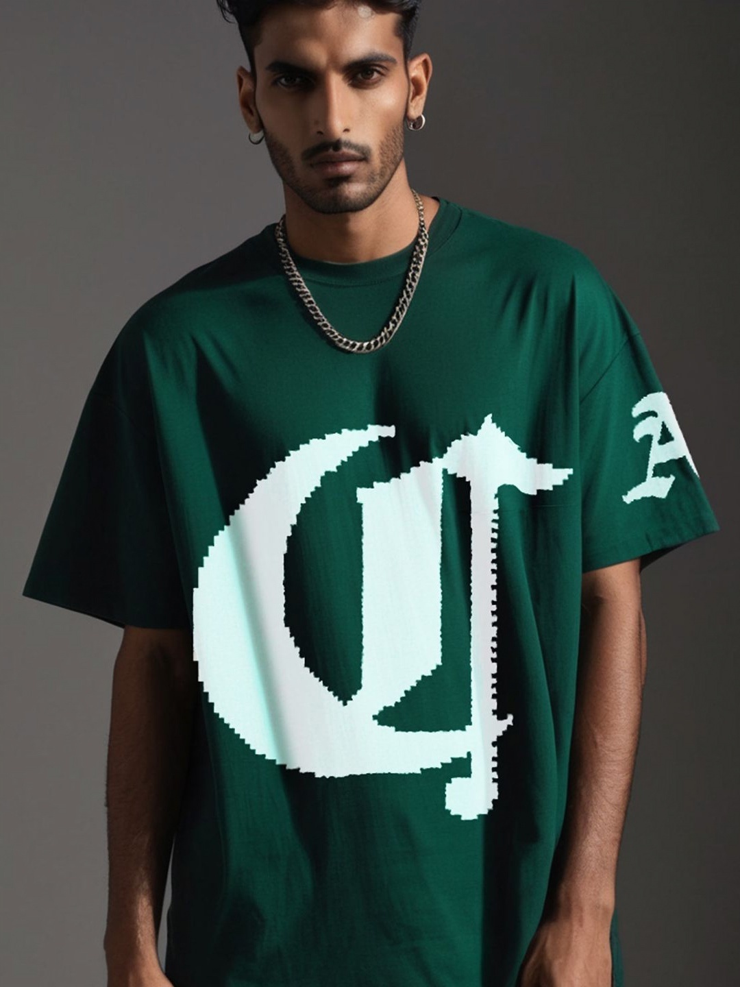 

WALAWALI Unisex Typography Printed Round Neck Cotton Oversized T-shirt, Green