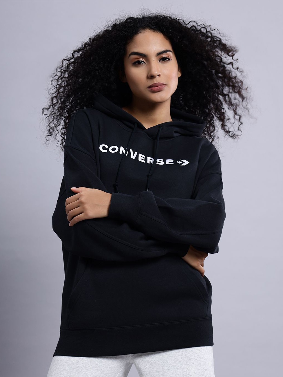 

Converse Women Embroidered Wordmark Fleece Hoodie, Black