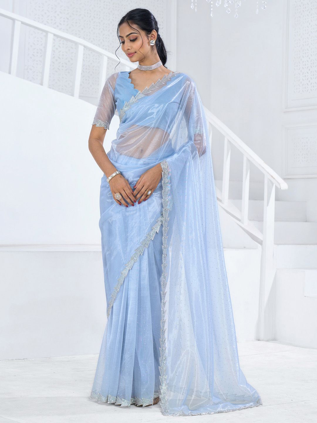 

Anouk Beads and Stones Embellished Saree with blouse piece, Blue