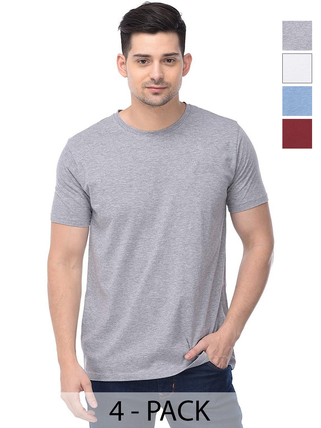 

COLOR CAPITAL Unisex Pack Of 4 Solid Round Neck Cotton T-shirts, Grey