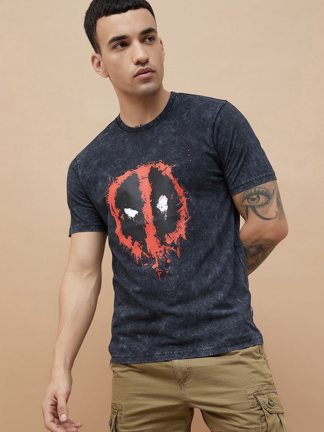 

Fame Forever by Lifestyle Men Deadpool Printed Round Neck Cotton T-shirt, Black
